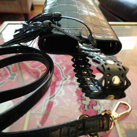 NEW ❤️ Florian London Black Croc Embossed Bucket Crossbody / Wristlet (P… - Picture 16 of 16